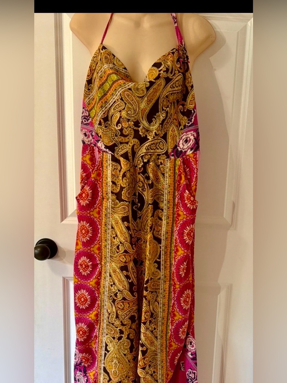 Free People Pink and Gold Paisley silky jumpsuit